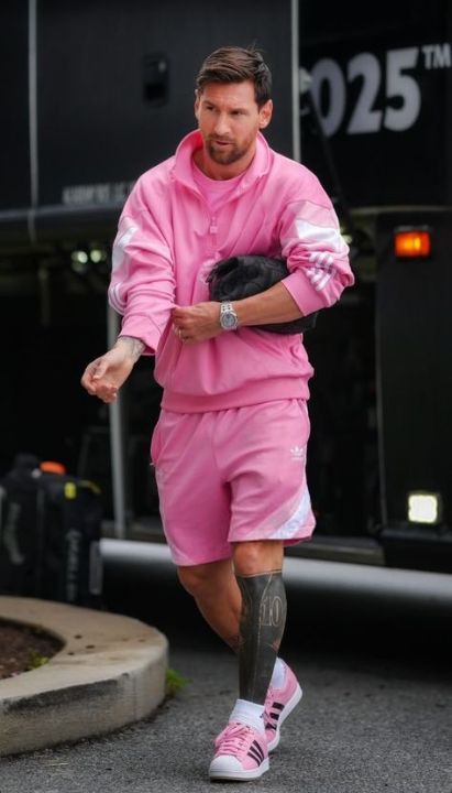 Outfit: Pink Track Jacket, Pink T-shirt, Pink Athletic Shorts, Pink Sneakers